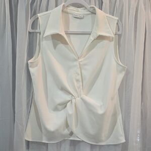 #36 Calvin Klein Ivory Sleeveless Twist Blouse